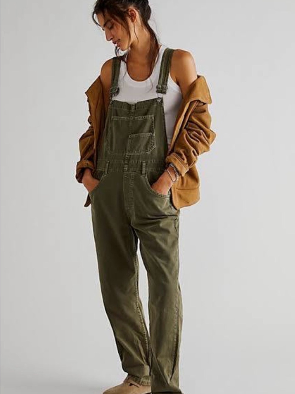 Free people Women's ziggy Olive Green Overalls size medium  -